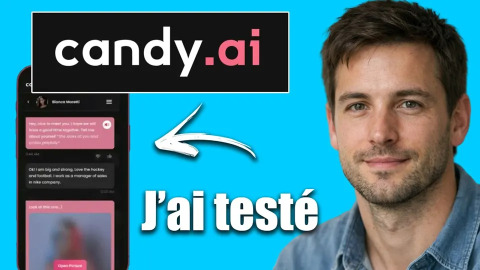 Miniatura filmu na YouTube „Candy Ai Avis : J'ai testé, je vous dis TOUT ! (Petite Copine IA, Prix, Français...)” (kanał Comparatif Expert)